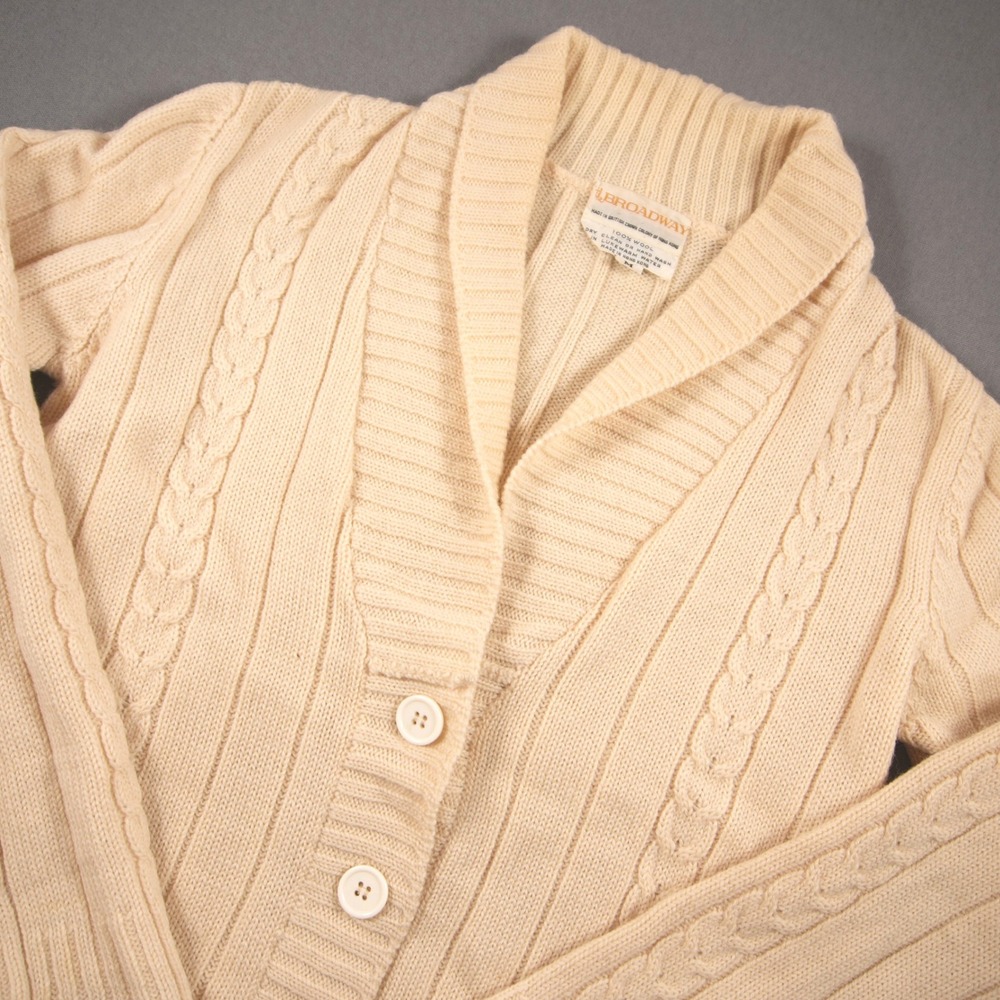 The Broadway Vintage Wool Cable Knit Shawl Men Cardigan M Fisherman Coastal Sail
